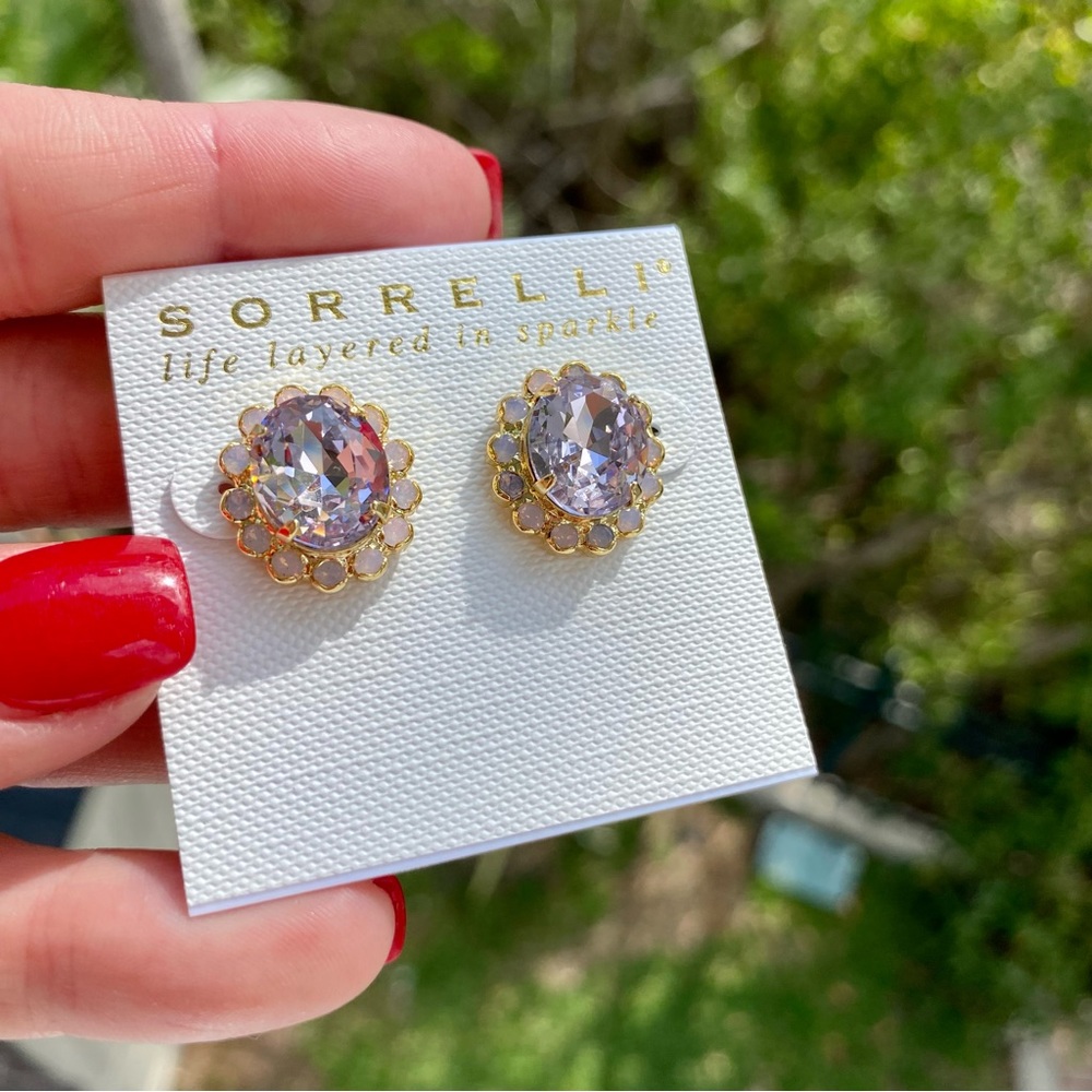 Sorrelli Halo Oval Crystal Stud Earrings in Crystal Rose NWT - Picture 3 of 16